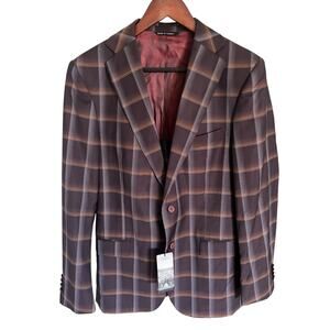 Sarar Mens Suit Jacket Rexford Bordeaux Brown Plaid Cool Wool Sz 38R NEW $491